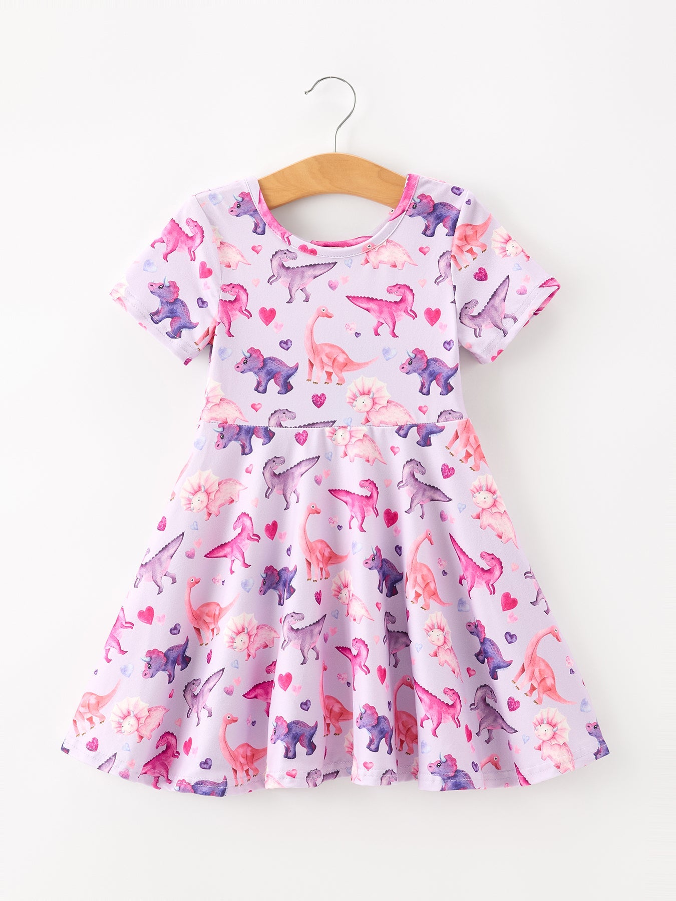 PREORDER Dinosaur Heart Twirl Girls Dress Short Sleeves