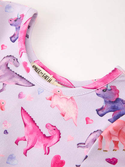 PREORDER Dinosaur Heart Twirl Girls Dress Short Sleeves