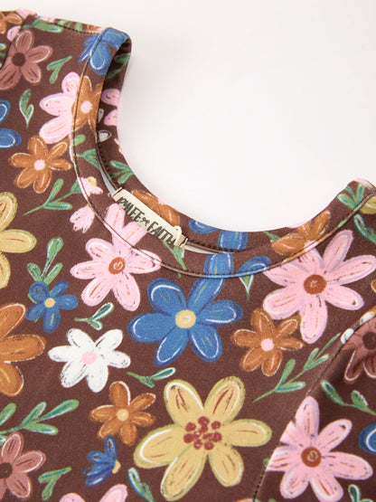 PROERDER Fall Floral Twirl Girls Dress Short Sleeve