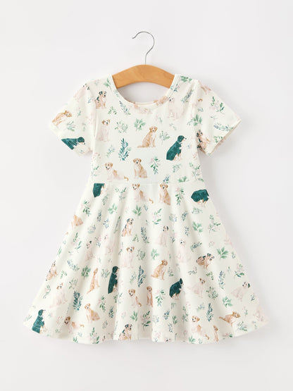 Puppy Floral Twirl Girls Dress