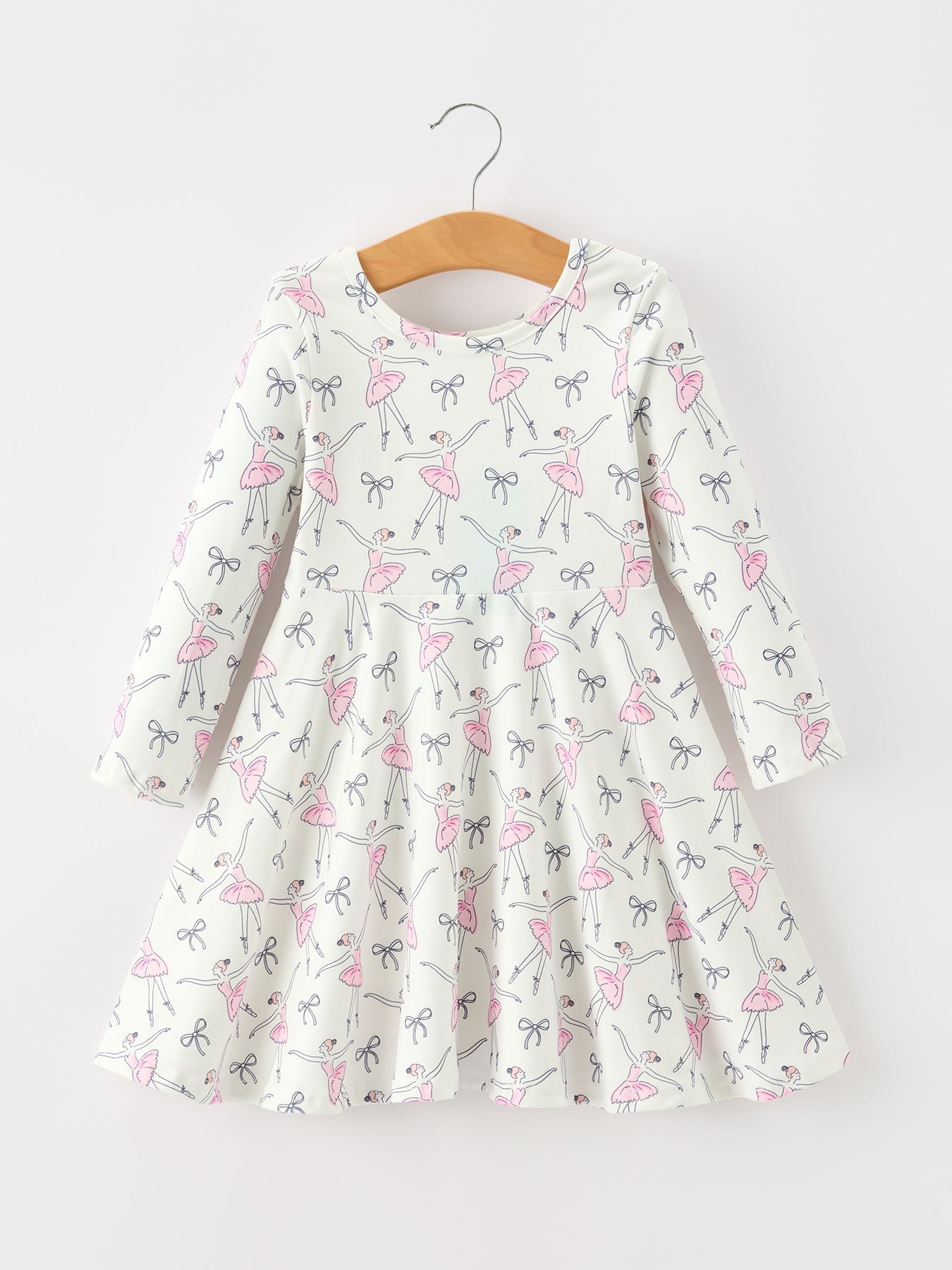 Fall Ballet Bow Girls Long Sleeve Twirl Dress
