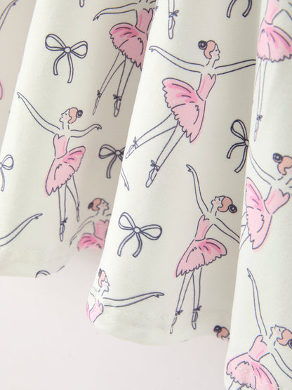 Fall Ballet Bow Girls Long Sleeve Twirl Dress