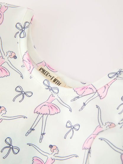 Fall Ballet Bow Girls Long Sleeve Twirl Dress