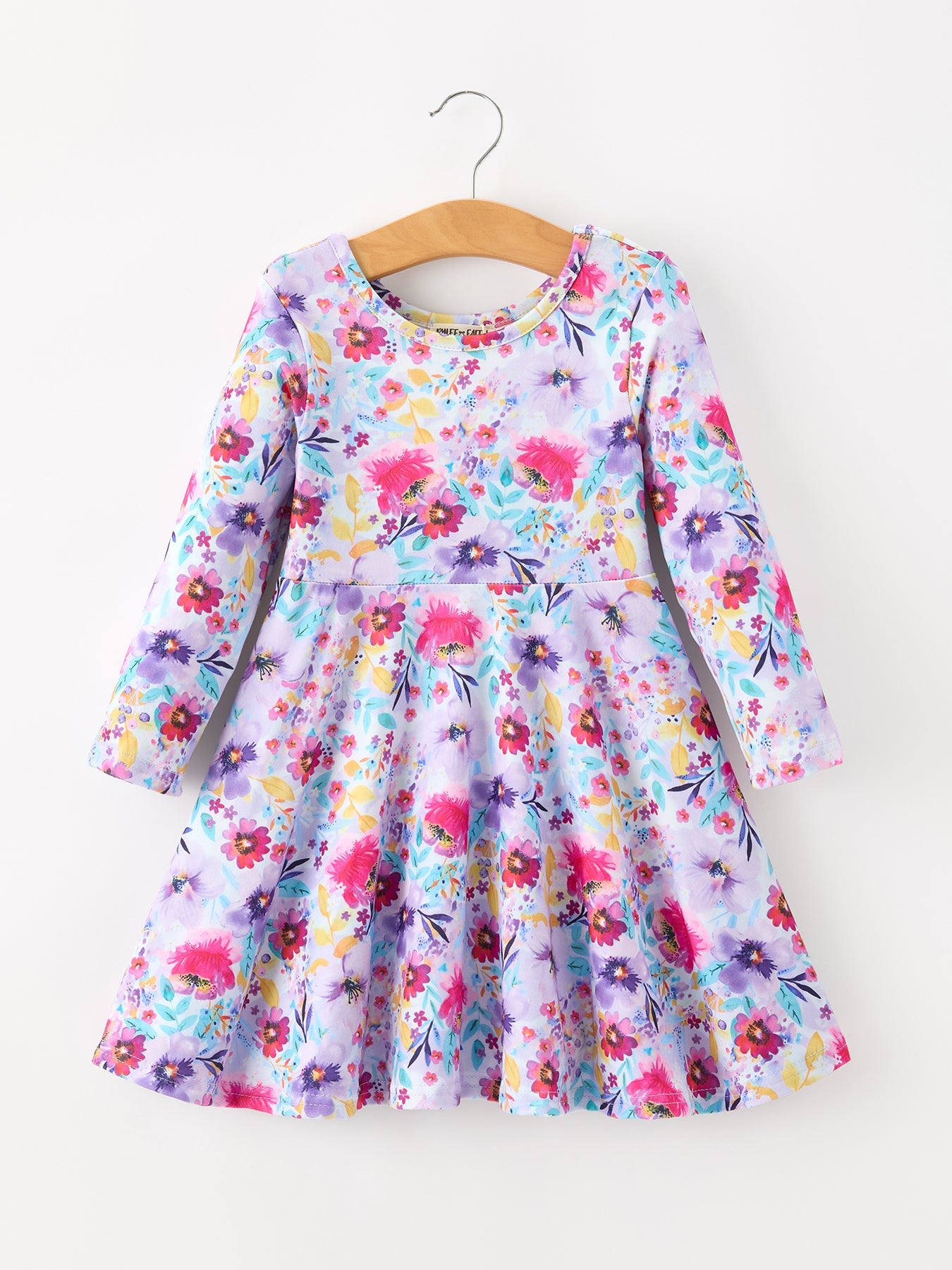 Fall Watercolor Floral Print Girls Ruffle Hem Twirl Dress