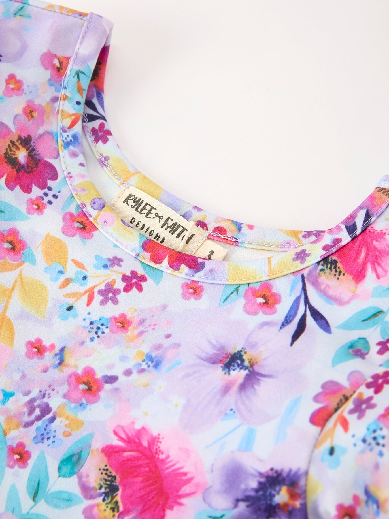 Fall Watercolor Floral Print Girls Ruffle Hem Twirl Dress