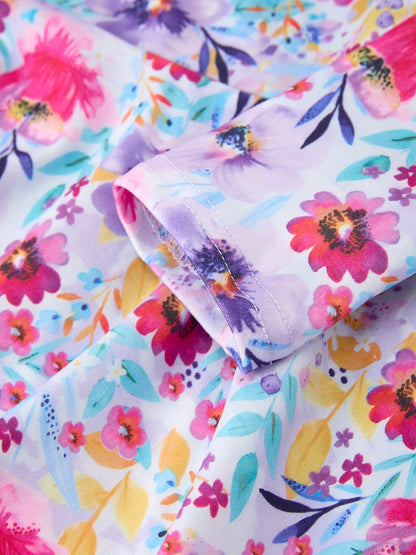 Fall Watercolor Floral Print Girls Ruffle Hem Twirl Dress