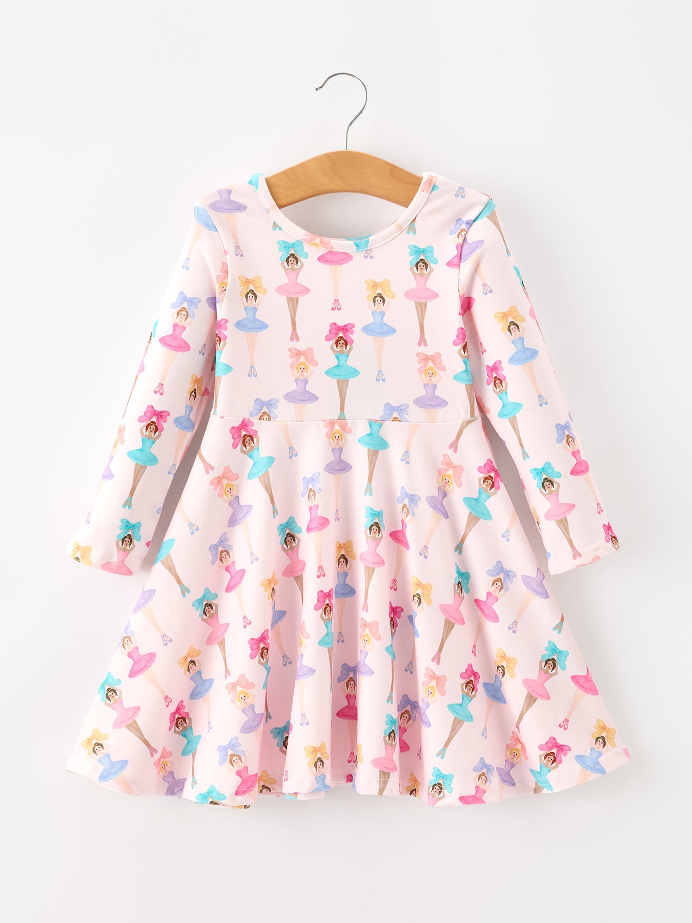 Fall Colorful Ballet Character Girls Long Sleeve Twirl Dress