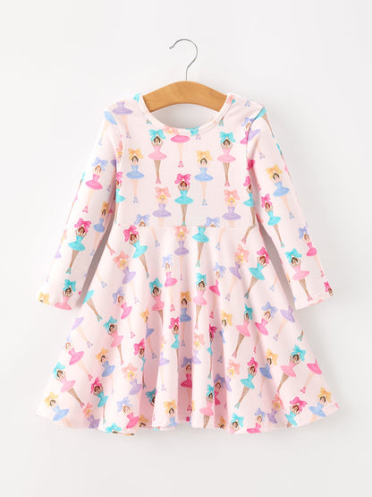 Fall Colorful Ballet Character Girls Long Sleeve Twirl Dress