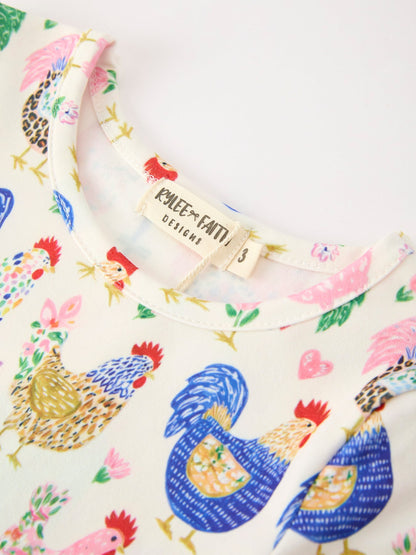 Fall Farm Chicken Print Girls Ruffle Hem Twirl Dress