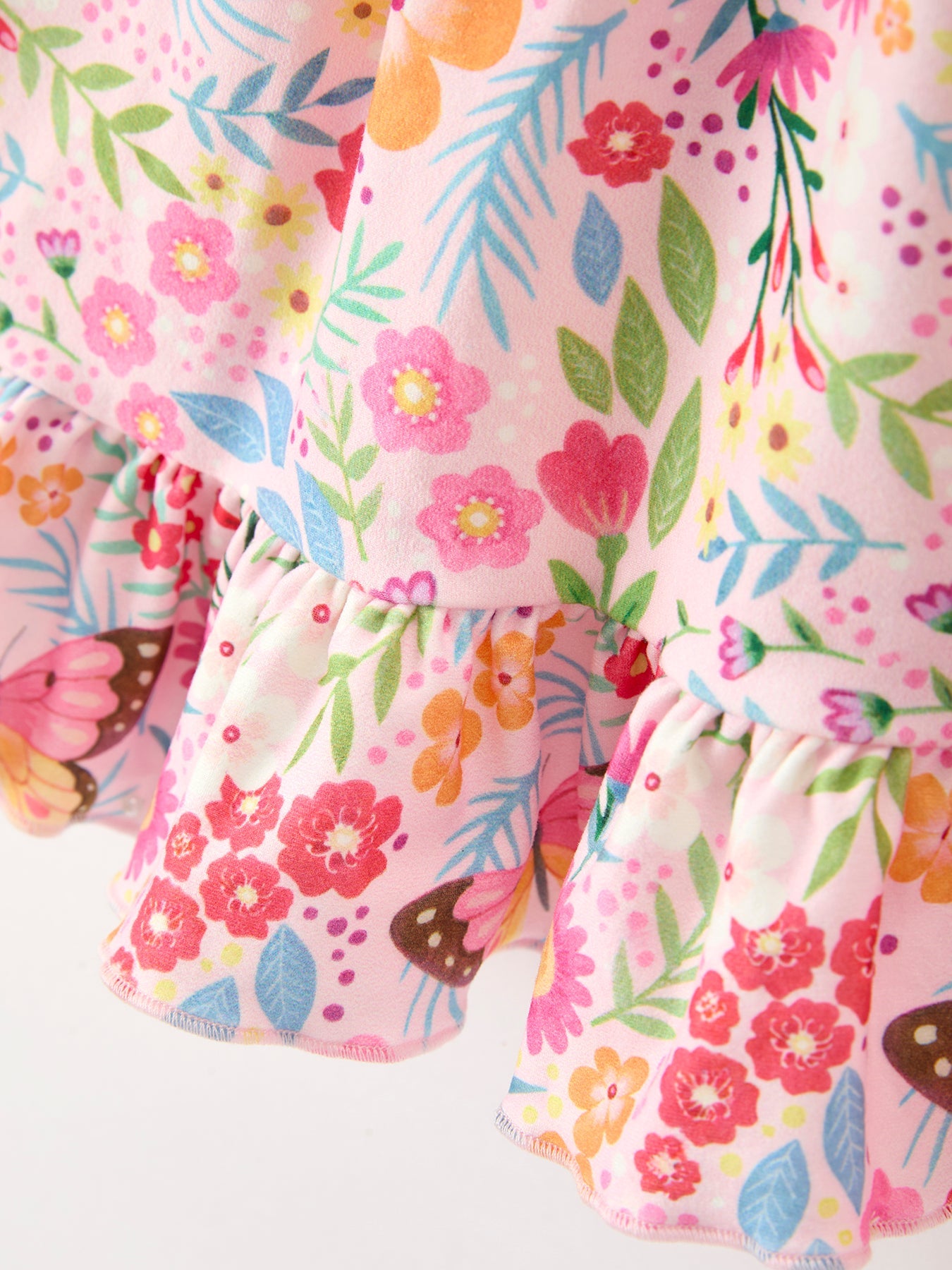PREORDER Fall Butterfly Floral Print Girls Ruffle Hem Twirl Dress