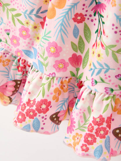 PREORDER Fall Butterfly Floral Print Girls Ruffle Hem Twirl Dress