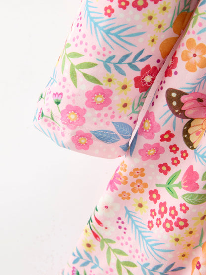 PREORDER Fall Butterfly Floral Print Girls Ruffle Hem Twirl Dress