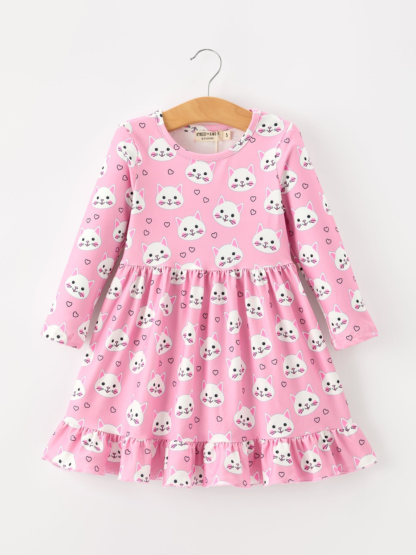 Fall Cat Print Girls Ruffle Hem Twirl Dress