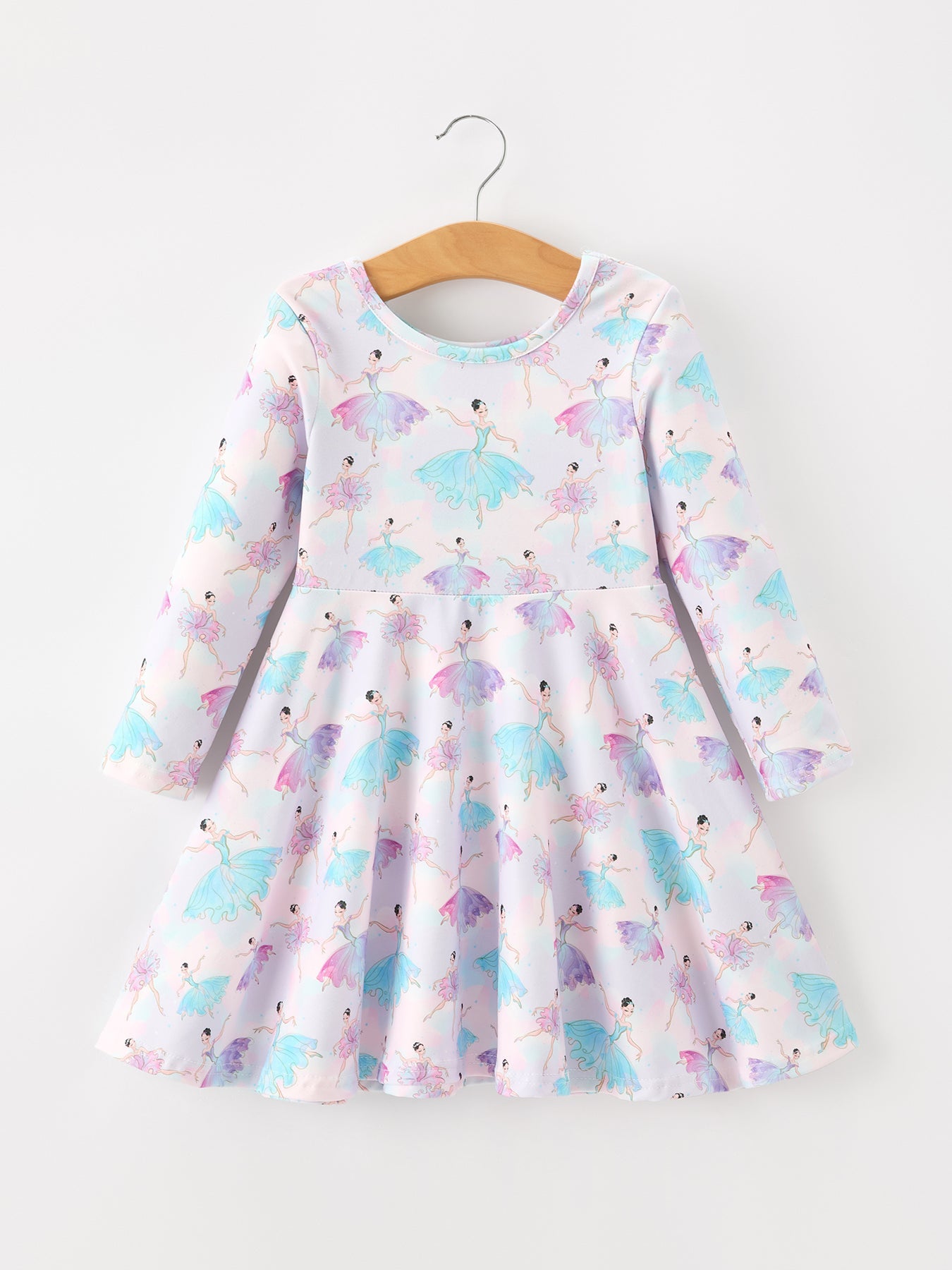Fall Watercolor Ballet Girls Long Sleeve Twirl Dress