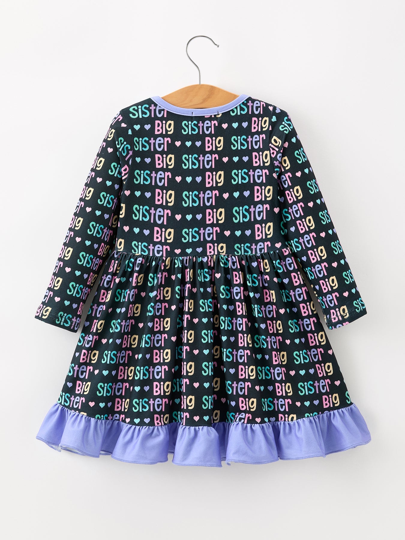 Big Sister Rainbow Letter Print Girls Ruffle Hem Dress