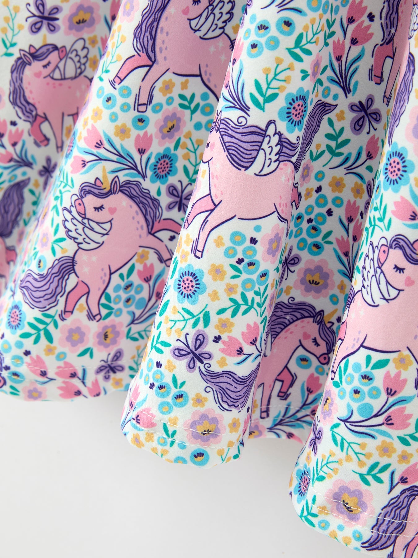 Unicorn Floral Print Girls Short Sleeve Twirl Dress
