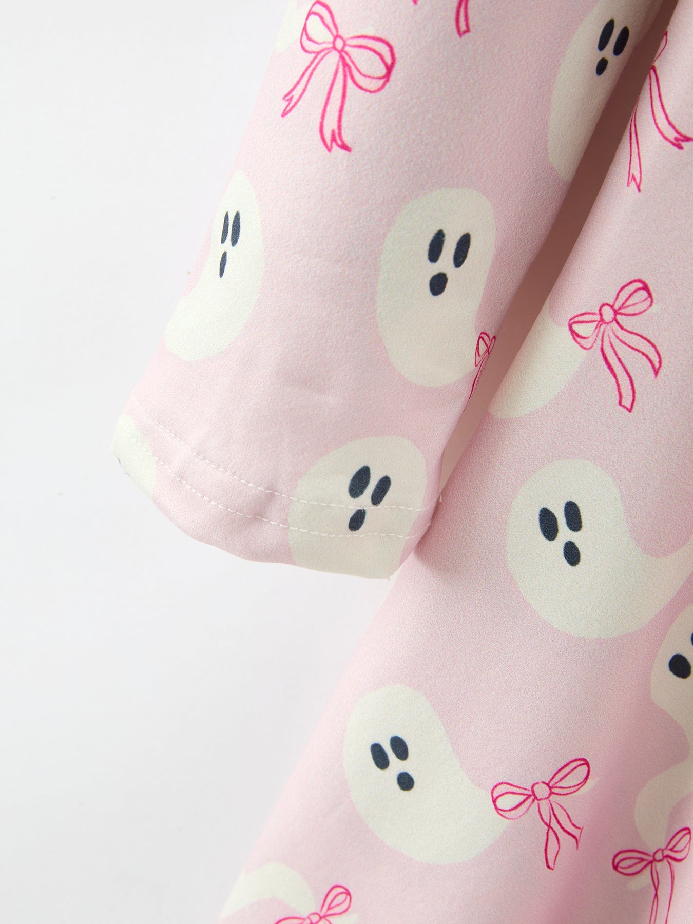 Halloween Ghost Bow Print Girls Long Sleeve Twirl Dress