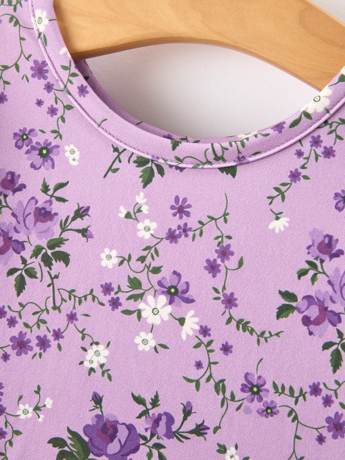 Fall Lavender Floral Print Girls Long Sleeve Twirl Dress