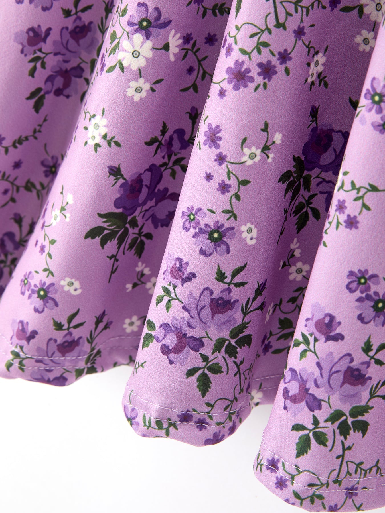 Fall Lavender Floral Print Girls Long Sleeve Twirl Dress