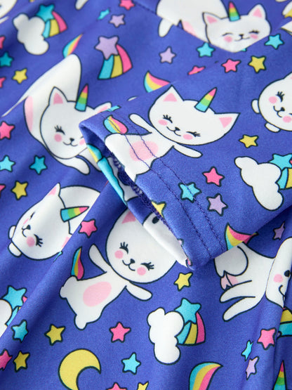 Fall Ghost Cat Print Girls Long Sleeve Twirl Dress