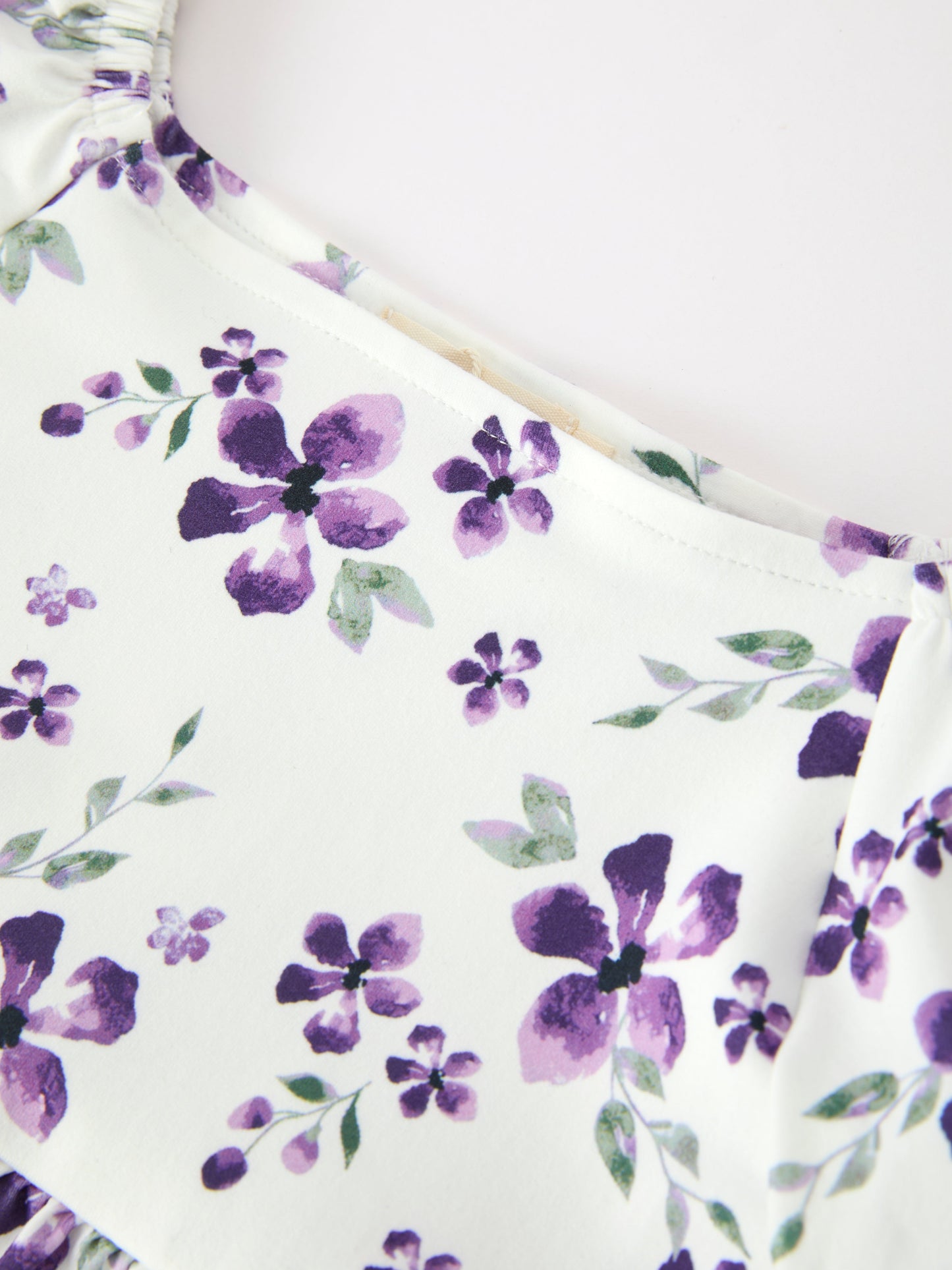 Fall Lavender Floral Puff Sleeve Girls Dress