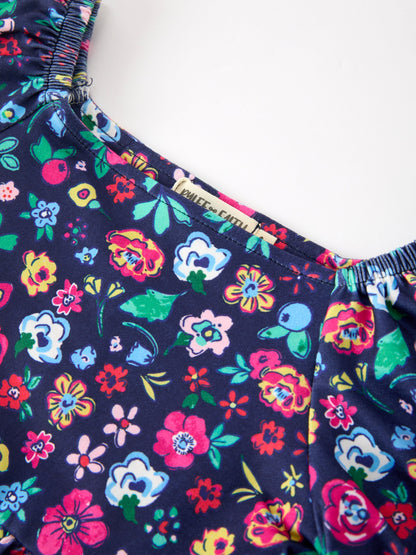 Fall Vintage Wildflower Puff Sleeve Girls Dress