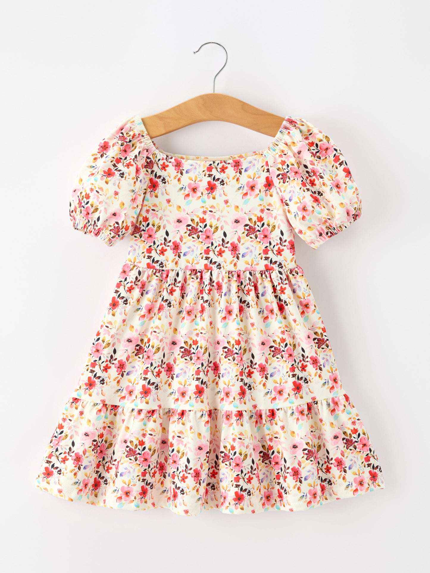 Fall Vintage Floral Puff Sleeve Girls Dress