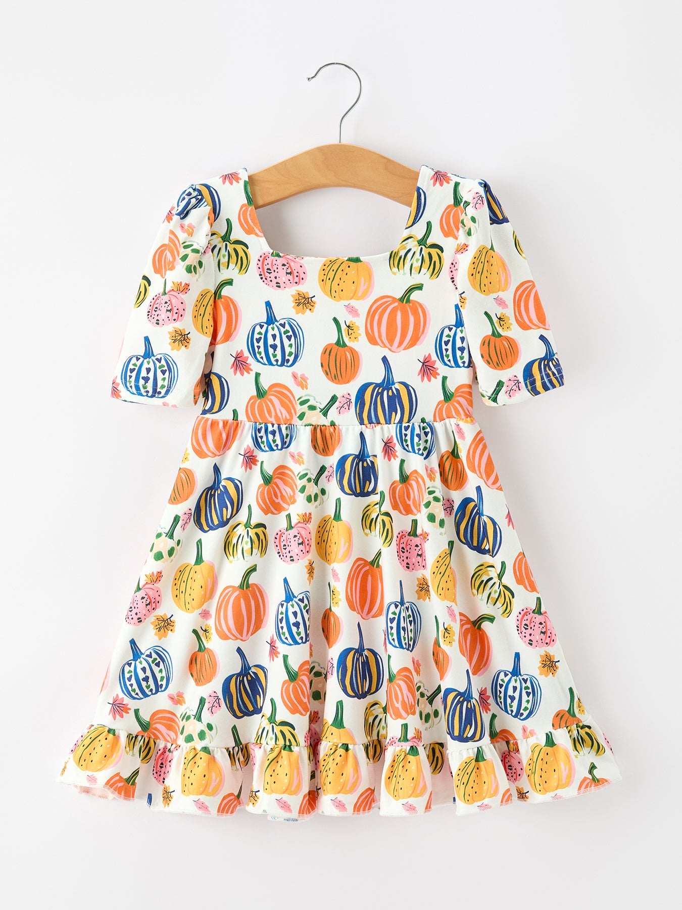 Halloween Pumpkin Print Girls Ruffle Hem Dress