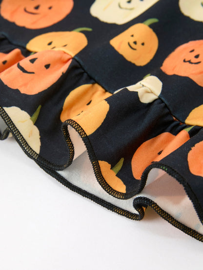 PREORDER Halloween Pumpkin Print Square Neck Girls Dress