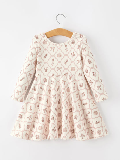 PREORDER Fall Pumpkin Bow Girls Twirl Dress