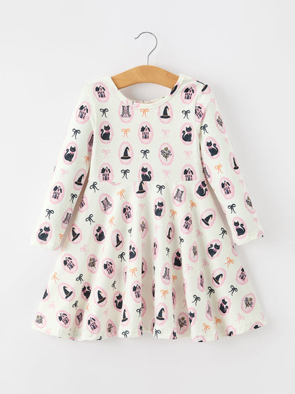 Halloween Vintage Cameo Print Girls Twirl Dress