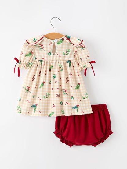 Fall Gingham Baby Bloomer Set Ruffle Collar Bow