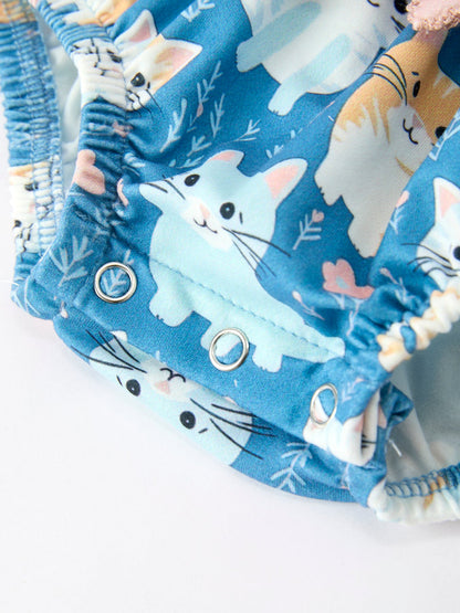 Fall Cat Print Girls Long Sleeve Romper