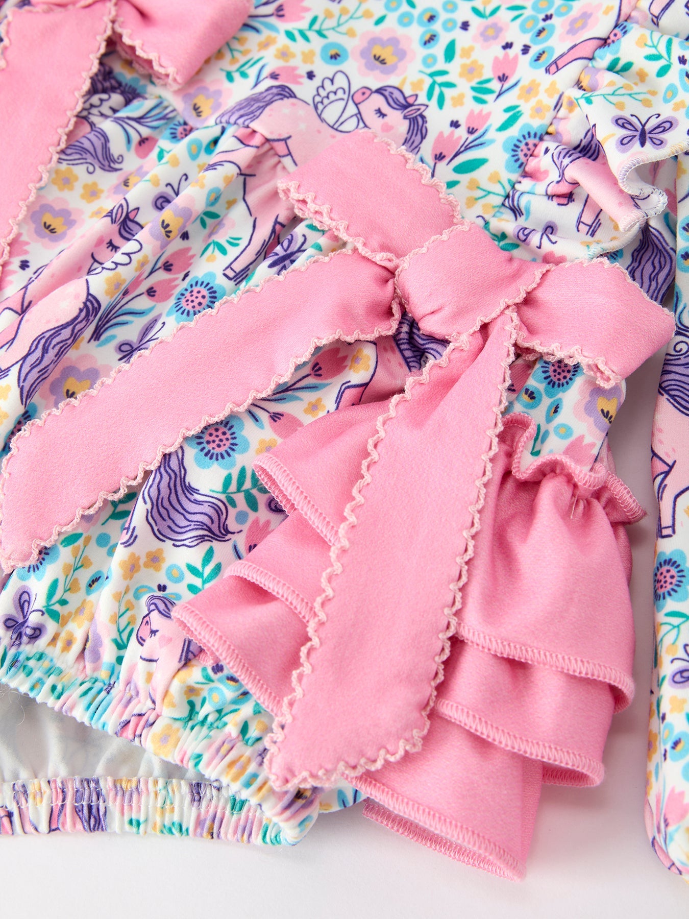 Unicorn Floral Print Girls Long Sleeve Romper