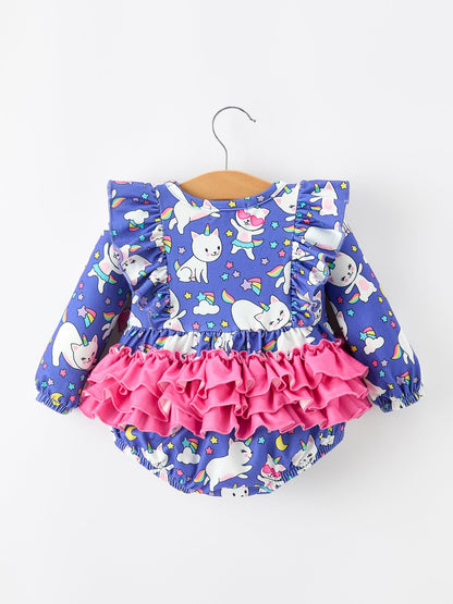 Fall Ghost Cat Print Girls Long Sleeve Romper