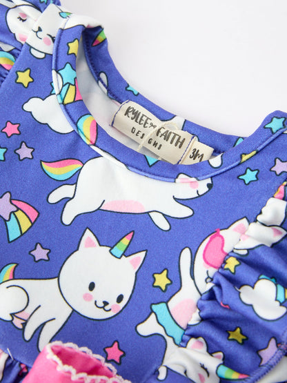 Fall Ghost Cat Print Girls Long Sleeve Romper