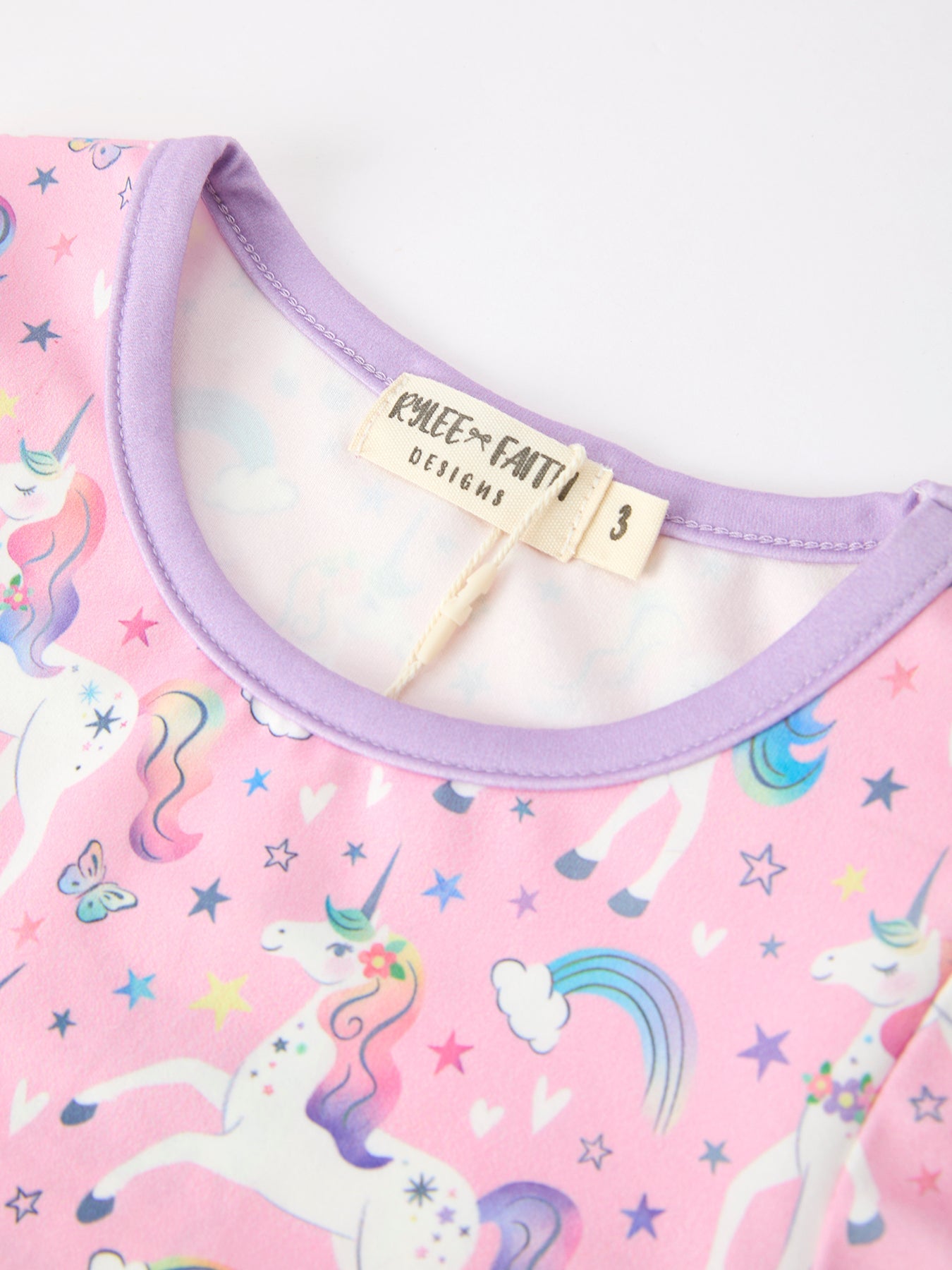 Pink Unicorn Girls Pocket Dress Rainbow Star Print