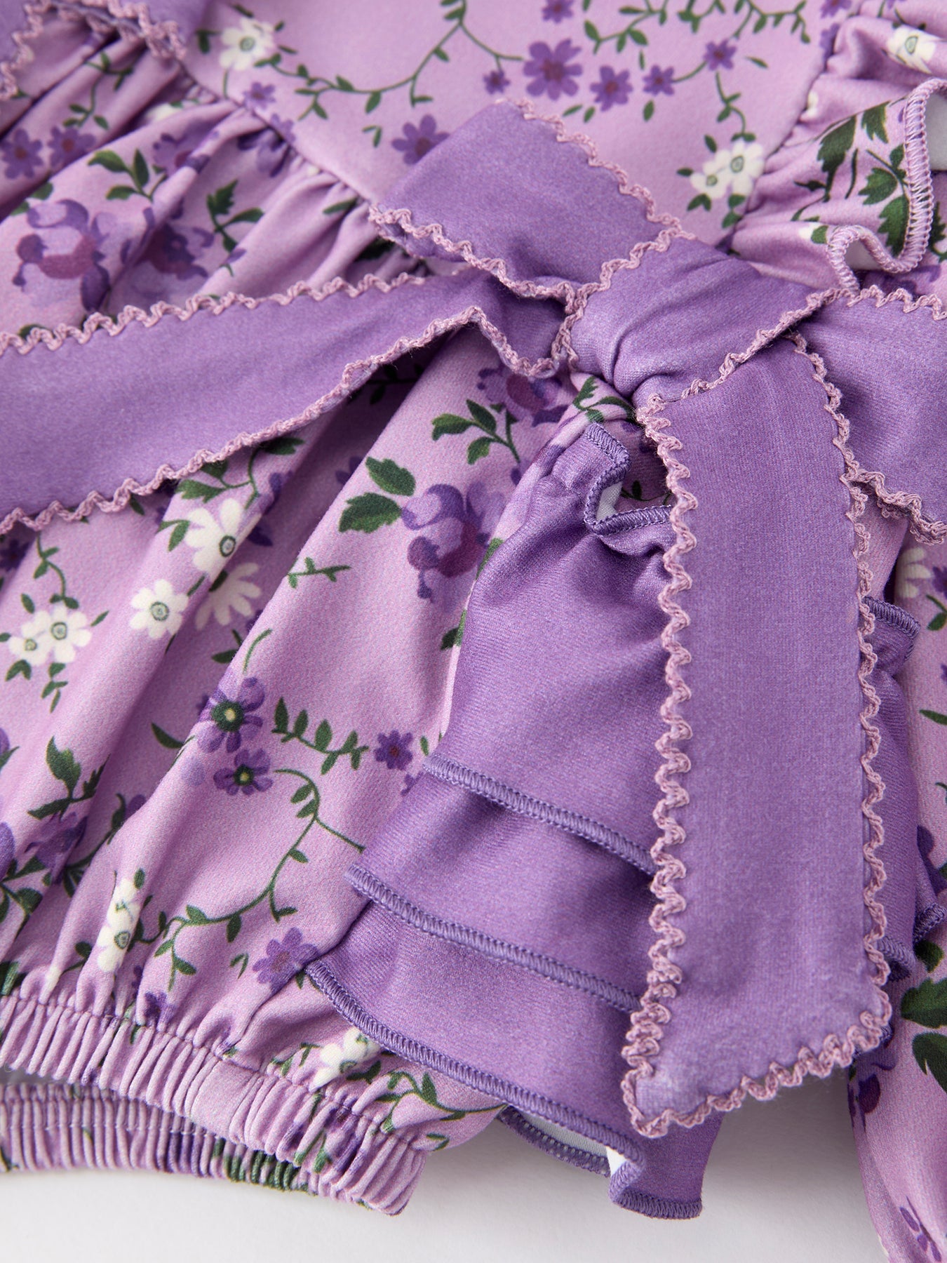 Fall Lavender Floral Print Girls Long Sleeve Romper