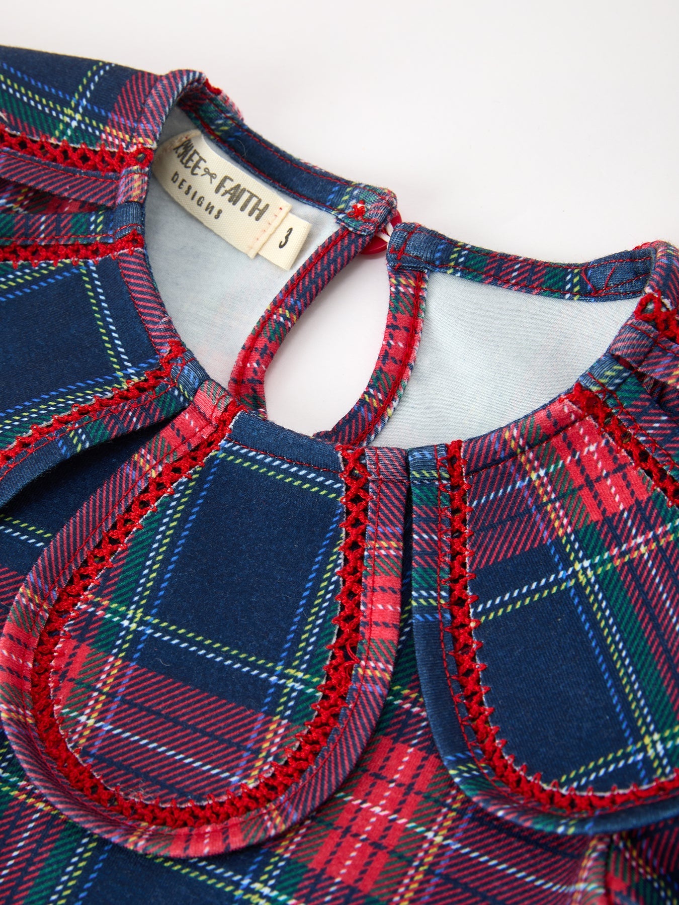 Fall Plaid Girl Dress Petal Collar Puff Sleeve Long Sleeve