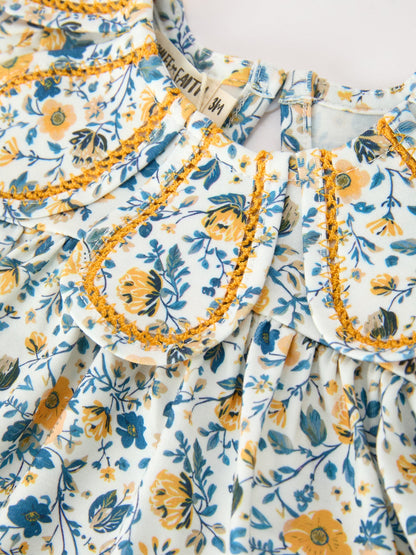 Floral Girls Outfit Set Yellow Puff Sleeve Top Bloomers Set
