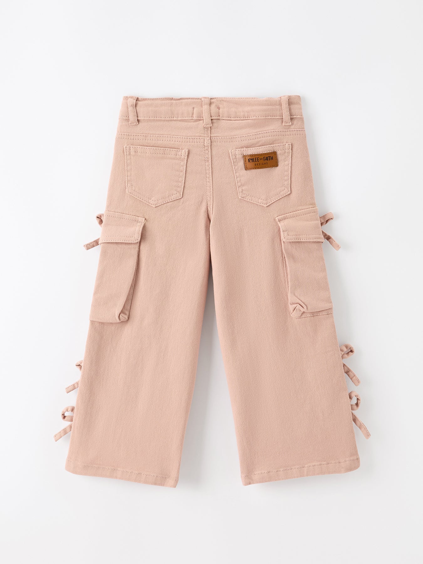 Girls Solid Cargo Leggings Side Bow Pocket Wide Leg Pants