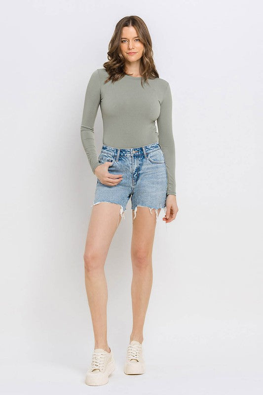 High Rise Raw Hem Shorts