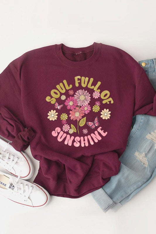 Soul Sunshine Floral Graphic Fleece Sweatshirts