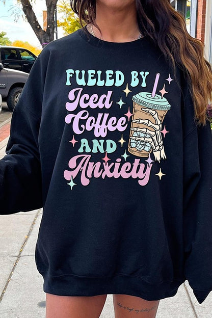 Iced Coffee Skeleton Graphic Fleece Sweatshirts