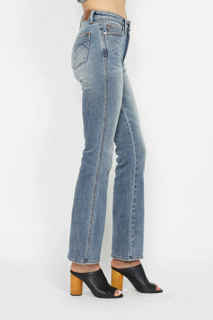 Judy Blue Full Size Tummy Control Back Embroidered Pocketed Bootcut Jeans Plus Size
