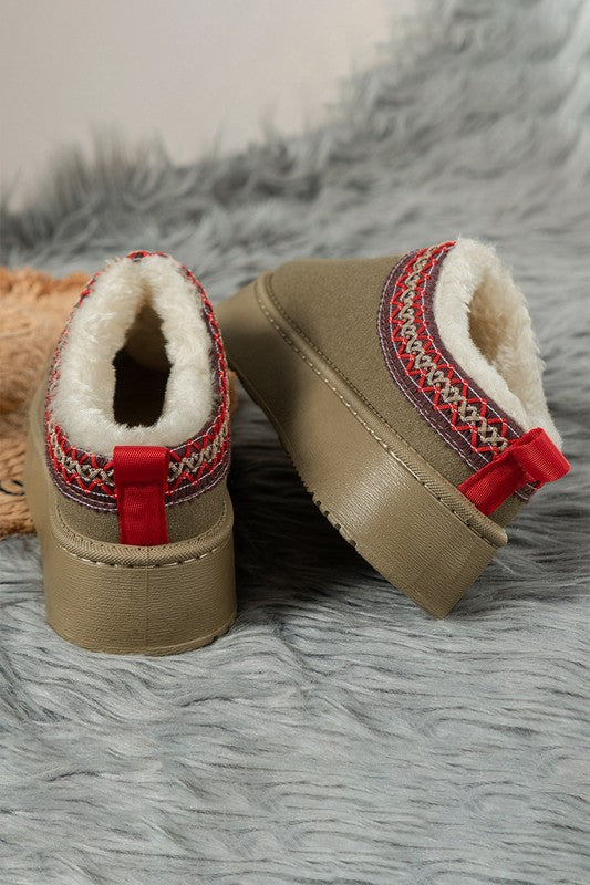 Contrast Print Suede Plush Lined Snow Boots