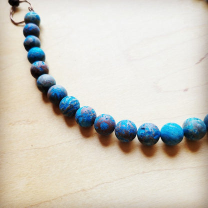 Frosted Chrysocolla Beaded Necklace Copper Pendant