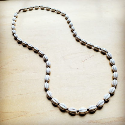 White Turquoise & Wood Melon Beaded Necklace