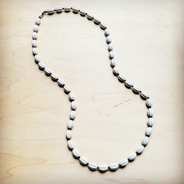 White Turquoise & Wood Melon Beaded Necklace