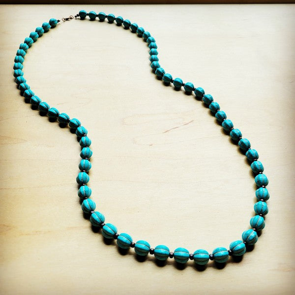 Blue Turquoise & Wood Melon Beaded Necklace